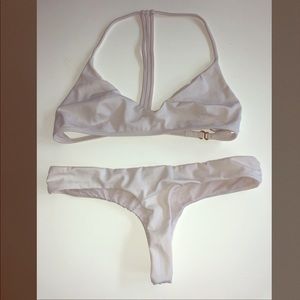 Plumeria swimwear white thong bikini